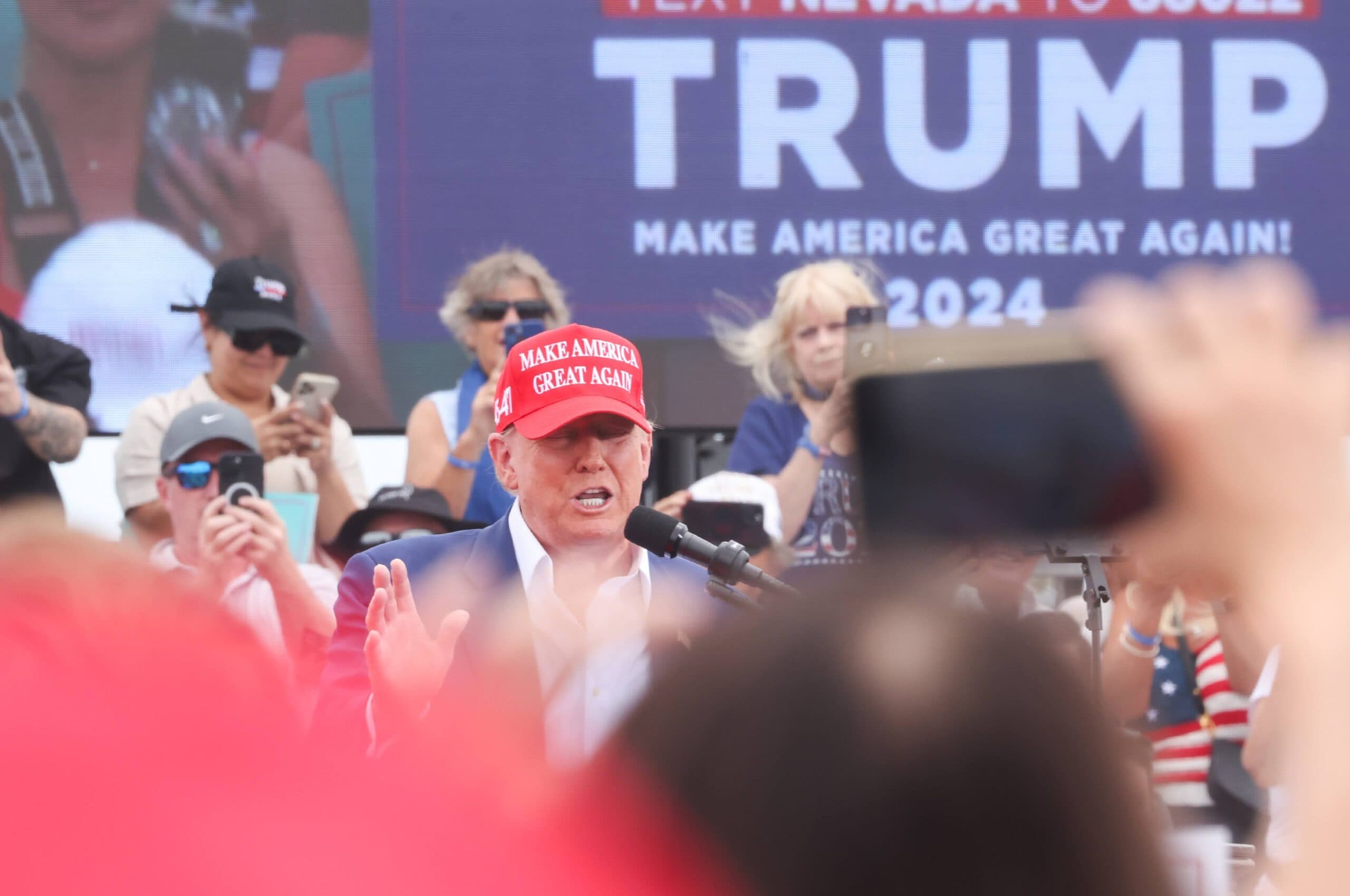 Trump stays out of Senate primary in Vegas rally; pans Biden border policy as 'bullshit'